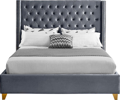 Meridian Furniture - Barolo Grey Velvet King Bed - BaroloGrey-K veiw 3