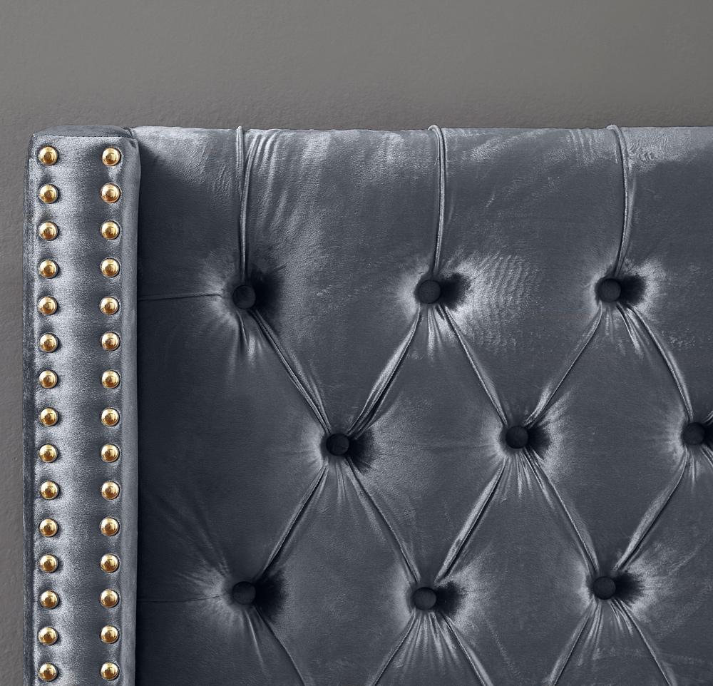 Meridian Furniture - Barolo Grey Velvet Queen Bed - BaroloGrey-Q veiw 7