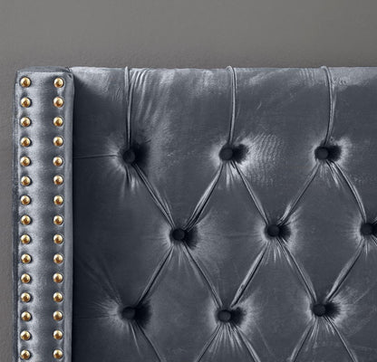 Meridian Furniture - Barolo Grey Velvet Queen Bed - BaroloGrey-Q veiw 7