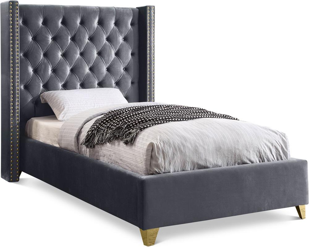 Meridian Furniture - Barolo Grey Velvet Twin Bed - BaroloGrey-T veiw 1
