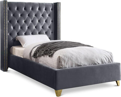 Meridian Furniture - Barolo Grey Velvet Twin Bed - BaroloGrey-T veiw 1