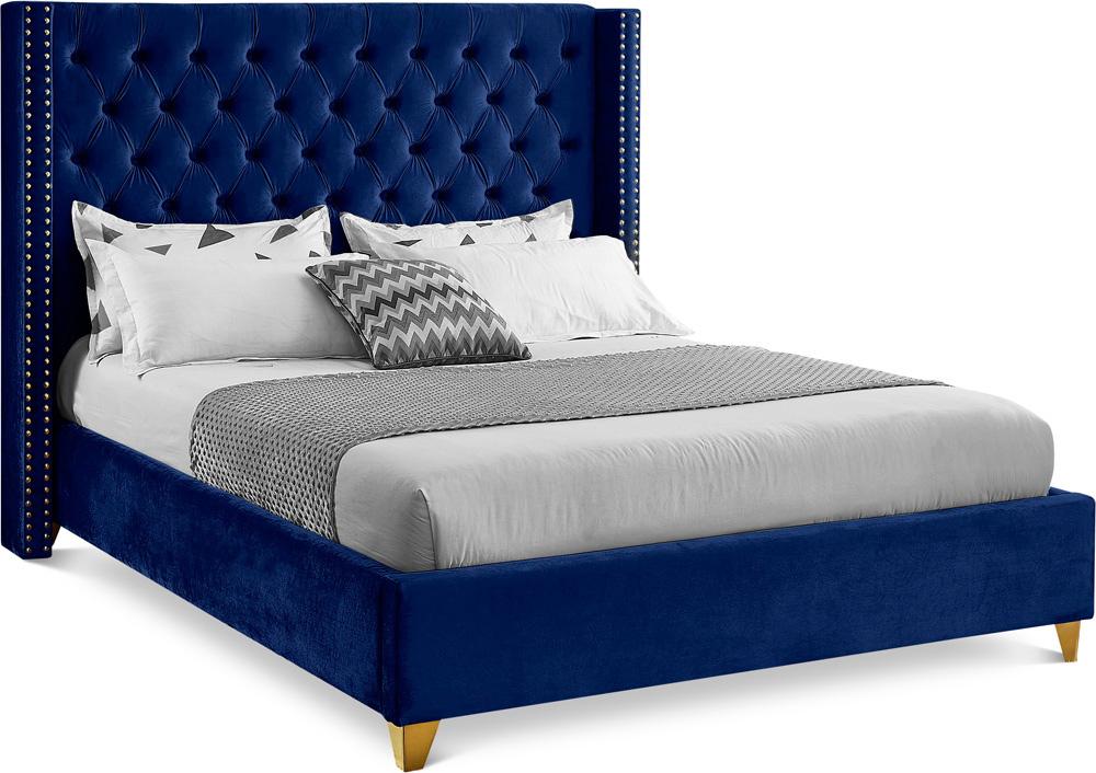 Meridian Furniture - Barolo Navy Velvet King Bed - BaroloNavy-K veiw 1