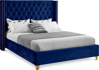 Meridian Furniture - Barolo Navy Velvet King Bed - BaroloNavy-K veiw 1