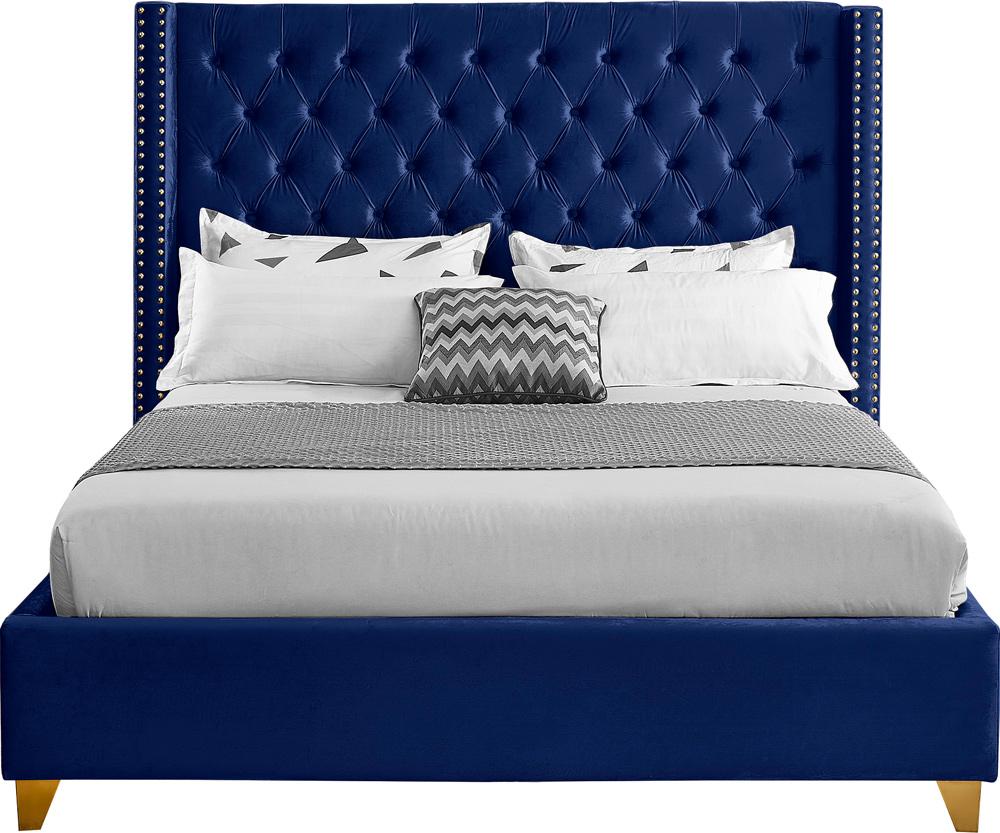 Meridian Furniture - Barolo Navy Velvet King Bed - BaroloNavy-K veiw 3