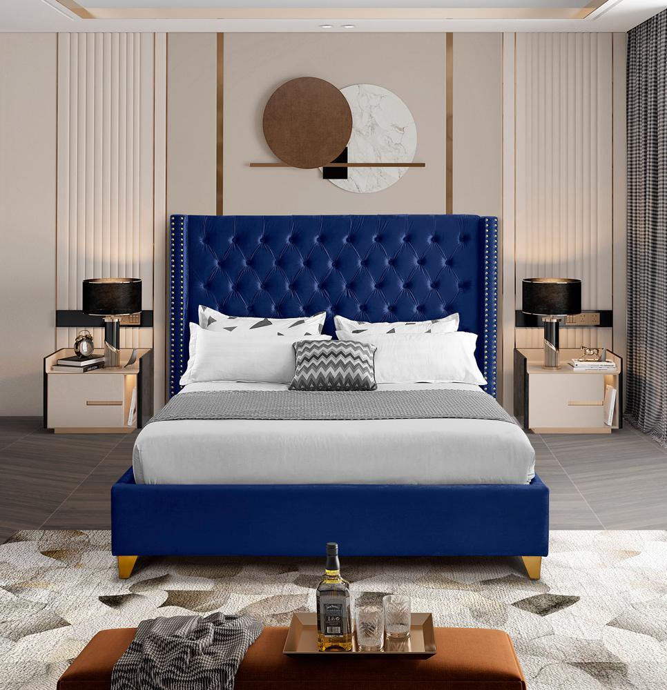 Meridian Furniture - Barolo Navy Velvet King Bed - BaroloNavy-K veiw 4