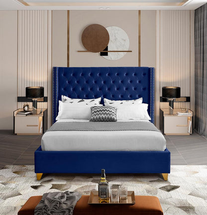 Meridian Furniture - Barolo Navy Velvet King Bed - BaroloNavy-K veiw 4