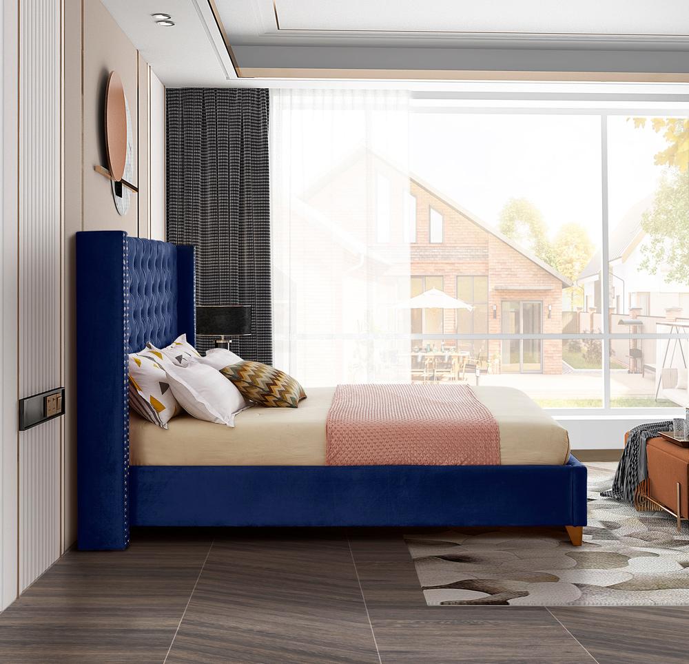 Meridian Furniture - Barolo Navy Velvet Queen Bed - BaroloNavy-Q veiw 5
