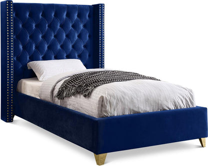 Meridian Furniture - Barolo Navy Velvet Twin Bed - BaroloNavy-T veiw 1