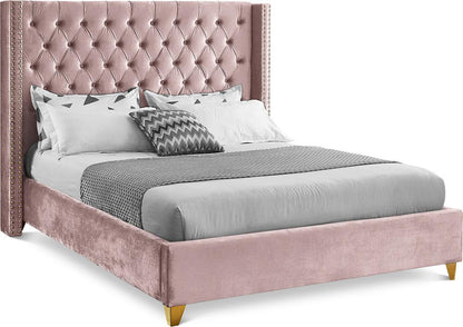 Meridian Furniture - Barolo Pink Velvet Full Bed - BaroloPink-F veiw 1