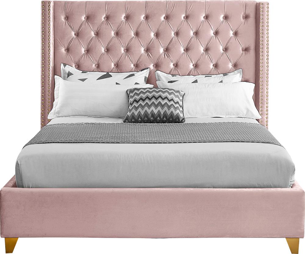 Meridian Furniture - Barolo Pink Velvet Full Bed - BaroloPink-F veiw 3
