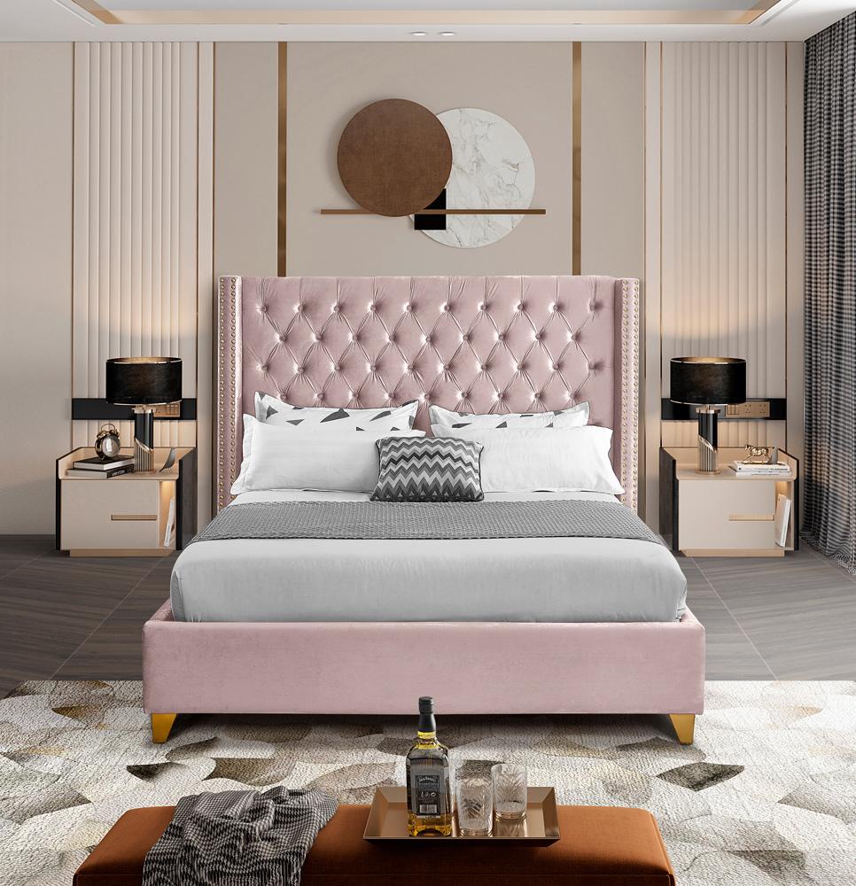 Meridian Furniture - Barolo Pink Velvet Full Bed - BaroloPink-F veiw 4