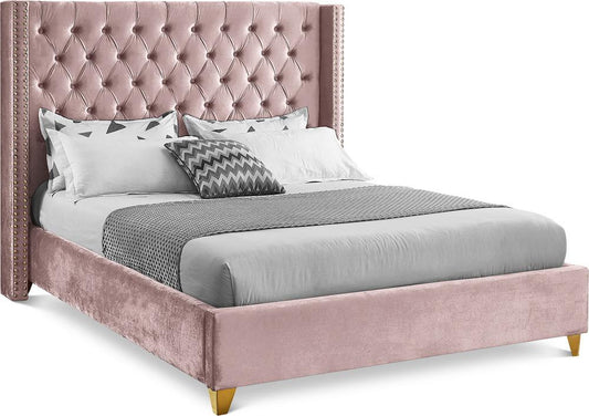 Meridian Furniture - Barolo Pink Velvet Queen Bed - BaroloPink-Q veiw 1
