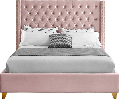 Meridian Furniture - Barolo Pink Velvet Queen Bed - BaroloPink-Q veiw 3