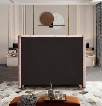 Meridian Furniture - Barolo Pink Velvet Queen Bed - BaroloPink-Q veiw 6