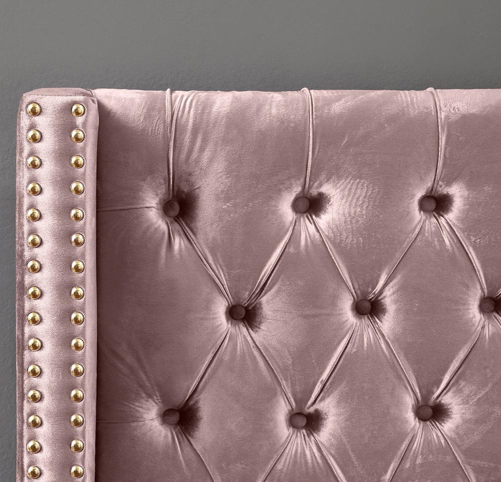 Meridian Furniture - Barolo Pink Velvet Queen Bed - BaroloPink-Q veiw 7