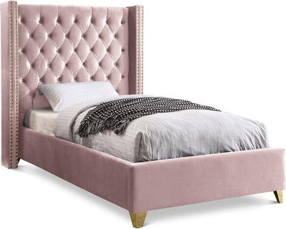 Meridian Furniture - Barolo Pink Velvet Twin Bed - BaroloPink-T veiw 1