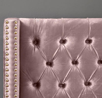 Meridian Furniture - Barolo Pink Velvet Twin Bed - BaroloPink-T veiw 3