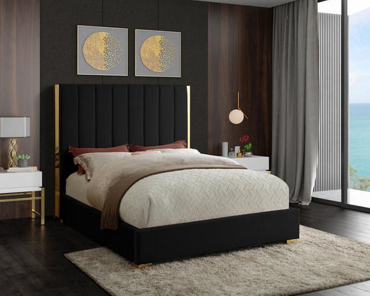 Meridian Furniture - Becca Black Velvet Full Bed - BeccaBlack-F veiw 2