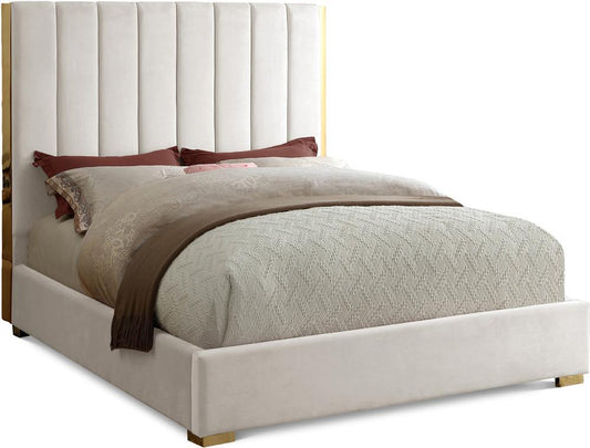 Meridian Furniture - Becca Cream Velvet Full Bed - BeccaCream-F veiw 1