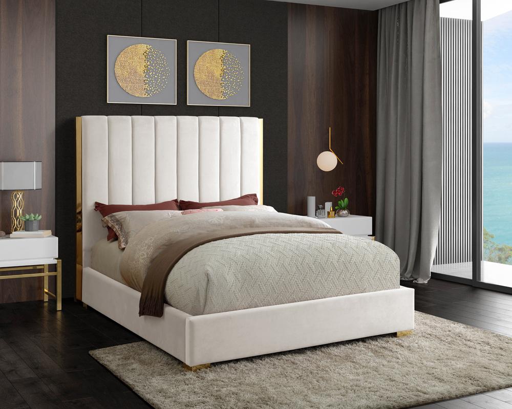 Meridian Furniture - Becca Cream Velvet Queen Bed - BeccaCream-Q veiw 2