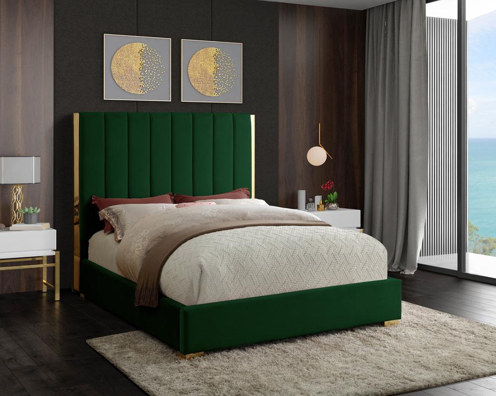 Meridian Furniture - Becca Green Velvet Queen Bed - BeccaGreen-Q veiw 2