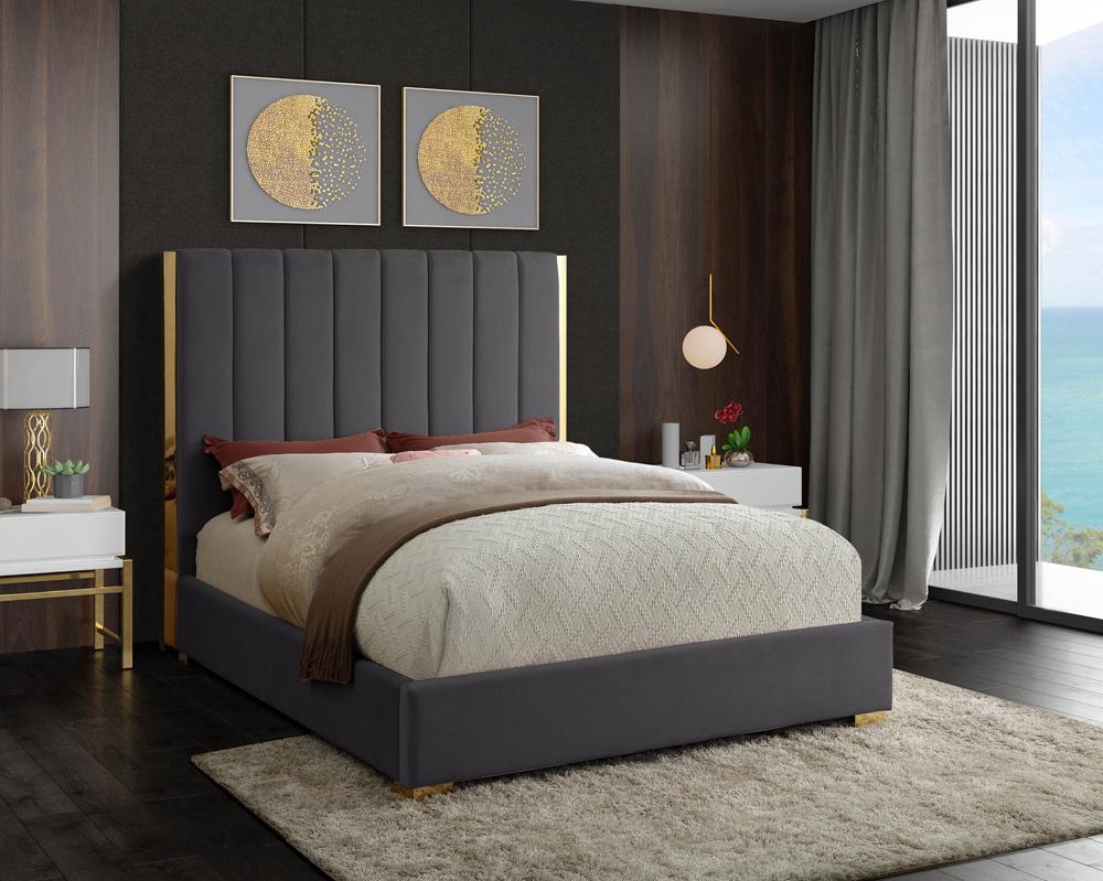 Meridian Furniture - Becca Grey Velvet King Bed - BeccaGrey-K veiw 2