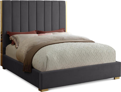 Meridian Furniture - Becca Grey Velvet Queen Bed - BeccaGrey-Q veiw 1