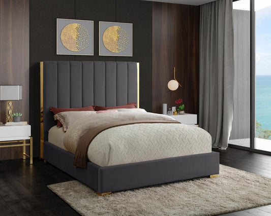 Meridian Furniture - Becca Grey Velvet Queen Bed - BeccaGrey-Q veiw 2