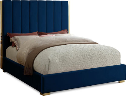 Meridian Furniture - Becca Navy Velvet Full Bed - BeccaNavy-F veiw 1