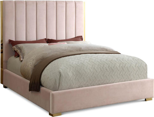 Meridian Furniture - Becca Pink Velvet Full Bed - BeccaPink-F veiw 1