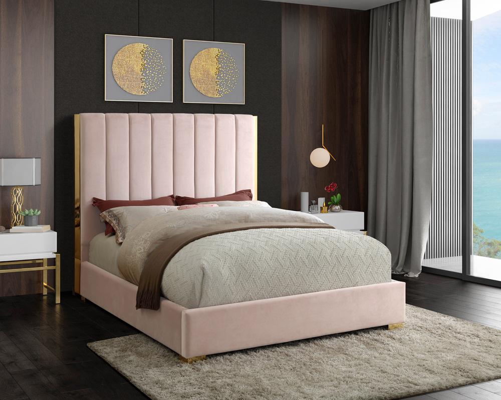 Meridian Furniture - Becca Pink Velvet King Bed - BeccaPink-K veiw 2