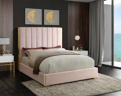 Meridian Furniture - Becca Pink Velvet King Bed - BeccaPink-K veiw 2