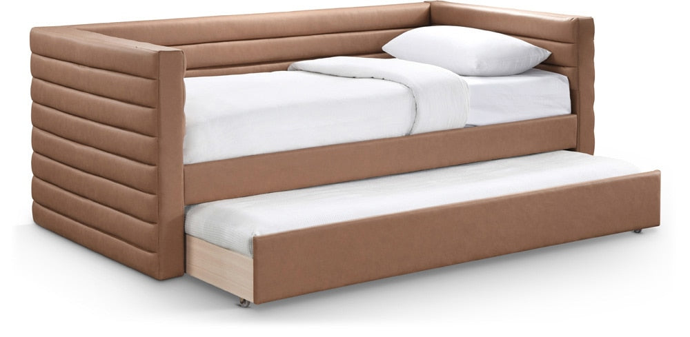 Meridian Furniture - Beverly Cognac Vegan Leather Twin Daybed - BeverlyCognac-T veiw 1