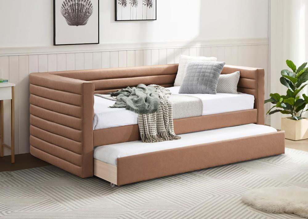 Meridian Furniture - Beverly Cognac Vegan Leather Twin Daybed - BeverlyCognac-T veiw 2