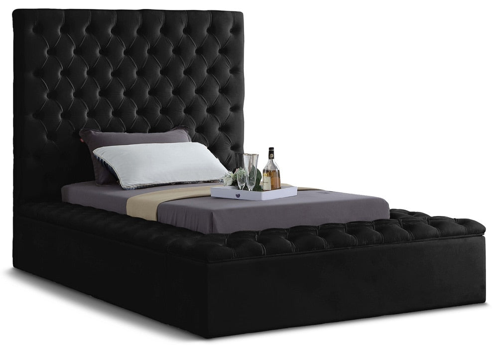 Meridian Furniture - Bliss Black Velvet Twin Bed - BlissBlack-T veiw 1