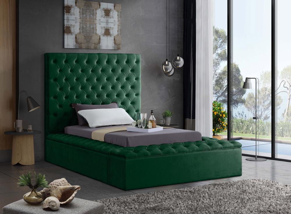 Meridian Furniture - Bliss Green Velvet Twin Bed - BlissGreen-T veiw 3