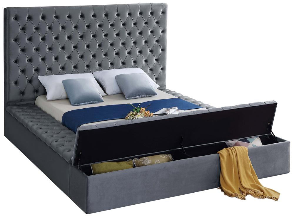 Meridian Furniture - Bliss Grey Velvet Full Bed - BlissGrey-F veiw 2