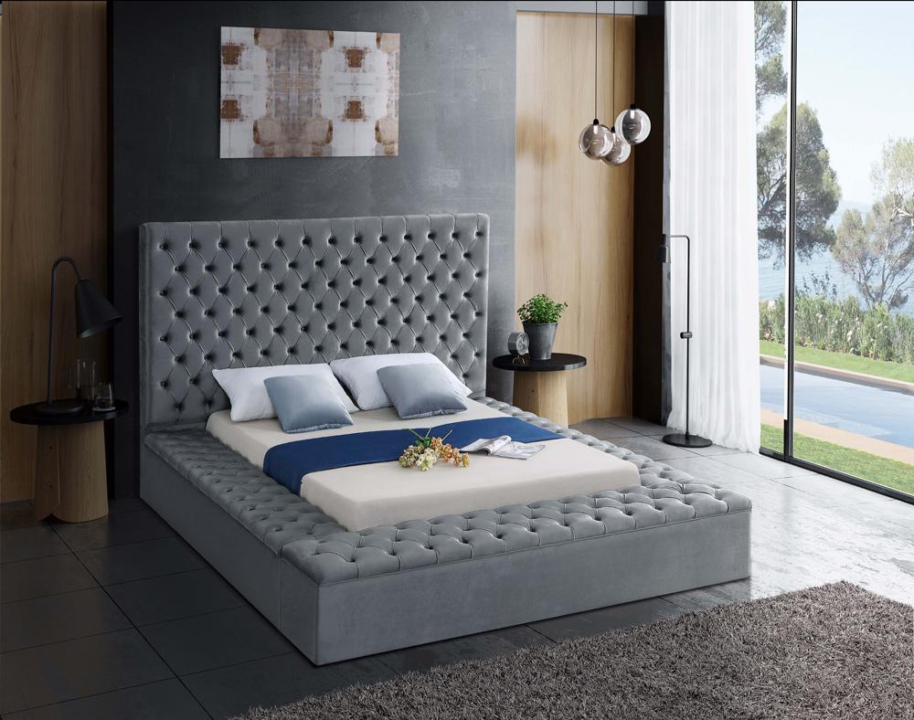 Meridian Furniture - Bliss Grey Velvet King Bed - BlissGrey-K veiw 3