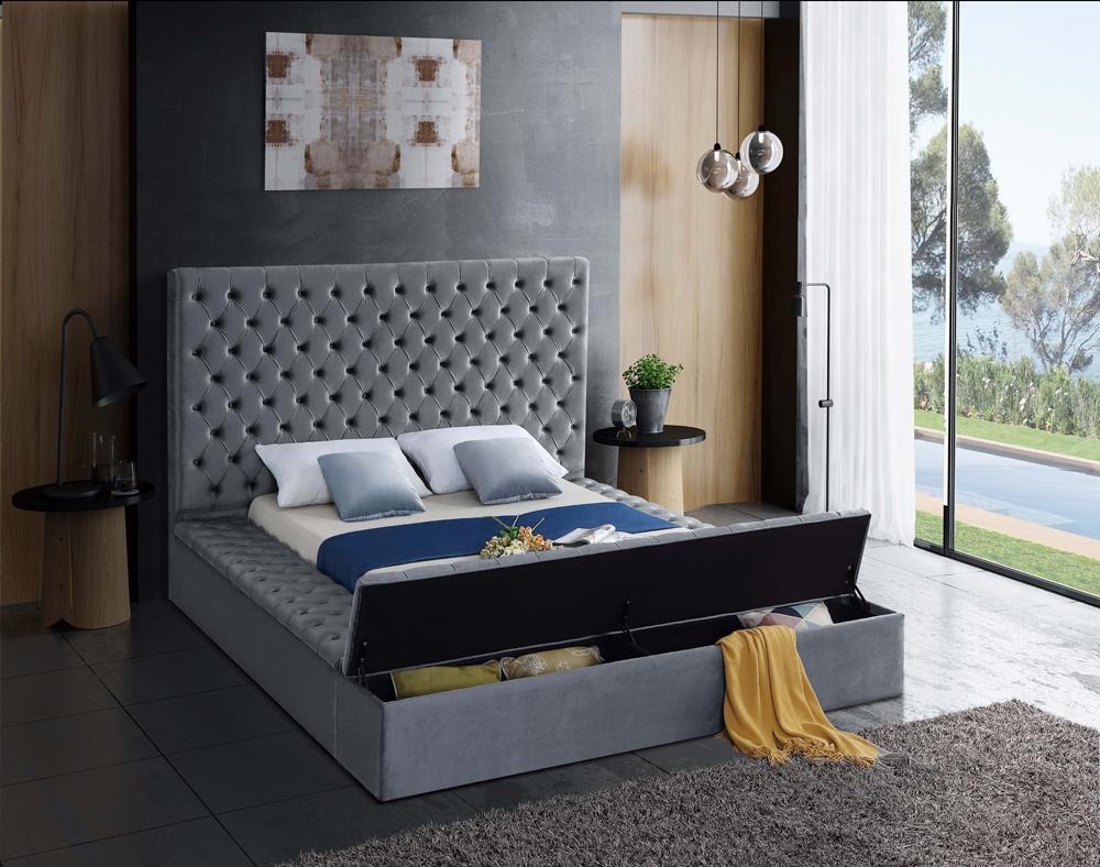 Meridian Furniture - Bliss Grey Velvet King Bed - BlissGrey-K veiw 4