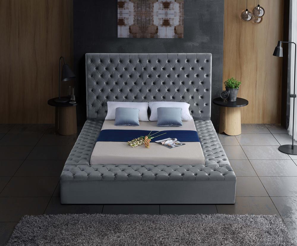 Meridian Furniture - Bliss Grey Velvet Queen Bed - BlissGrey-Q veiw 6