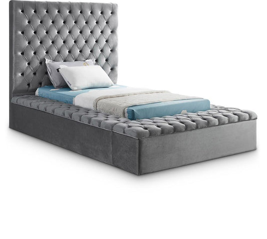 Meridian Furniture - Bliss Grey Velvet Twin Bed - BlissGrey-T veiw 1