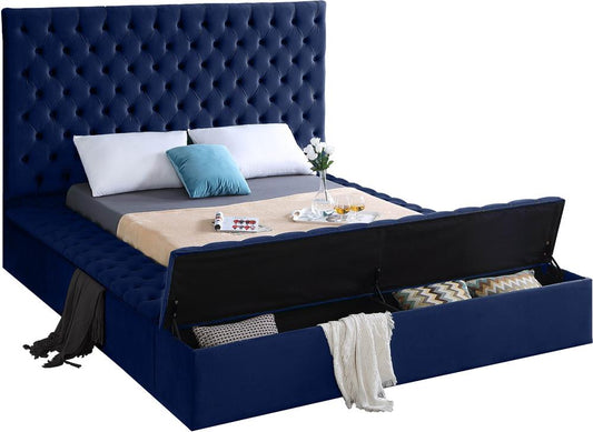 Meridian Furniture - Bliss Navy Velvet Full Bed - BlissNavy-F veiw 2