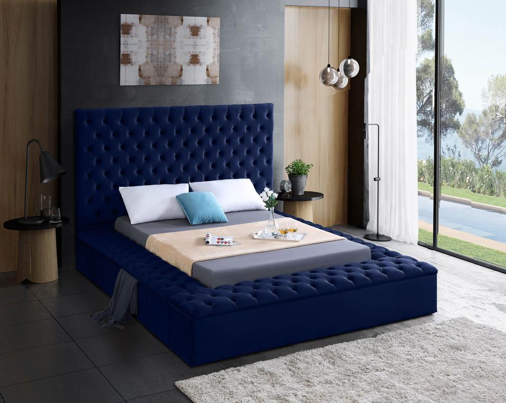 Meridian Furniture - Bliss Navy Velvet Full Bed - BlissNavy-F veiw 3
