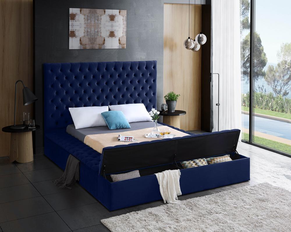 Meridian Furniture - Bliss Navy Velvet Full Bed - BlissNavy-F veiw 4