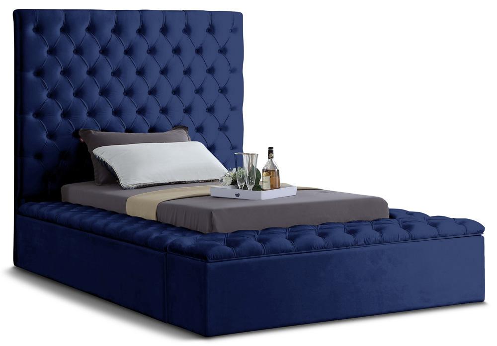 Meridian Furniture - Bliss Navy Velvet Twin Bed - BlissNavy-T veiw 1