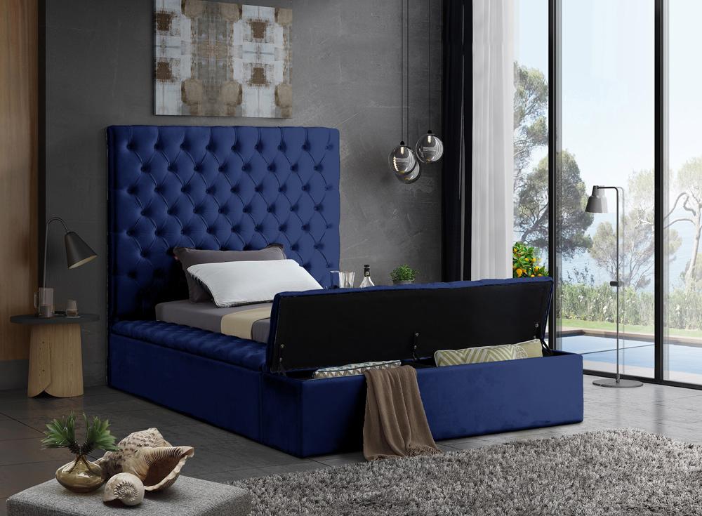 Meridian Furniture - Bliss Navy Velvet Twin Bed - BlissNavy-T veiw 4