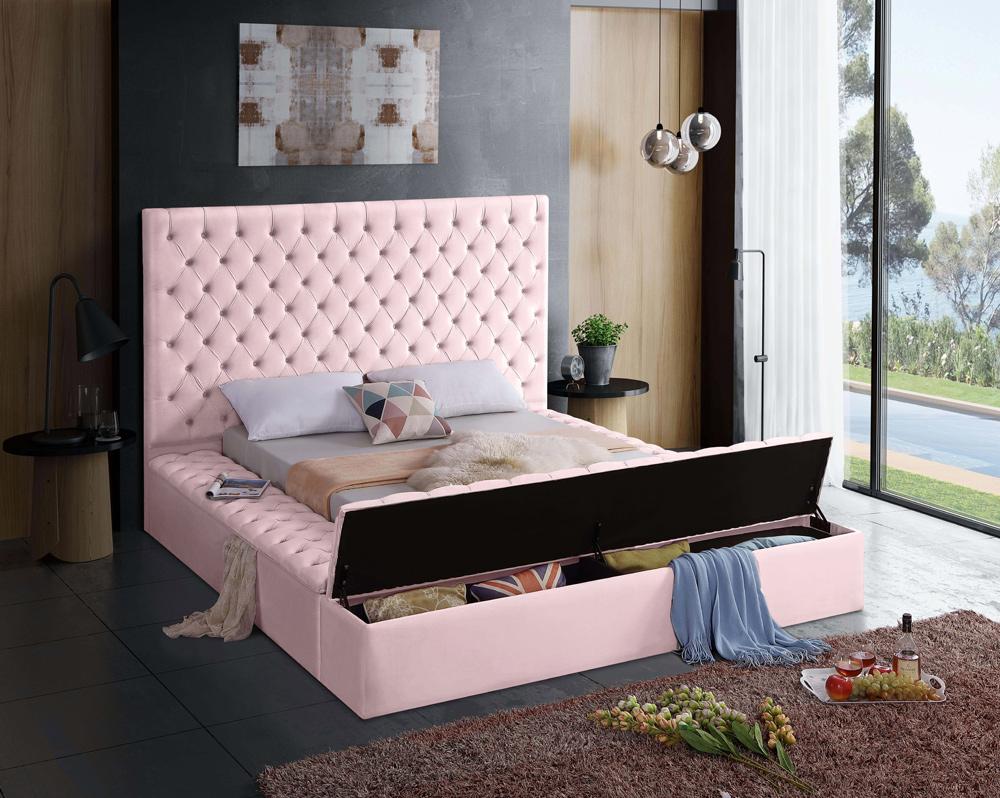 Meridian Furniture - Bliss Pink Velvet Queen Bed - BlissPink-Q veiw 4