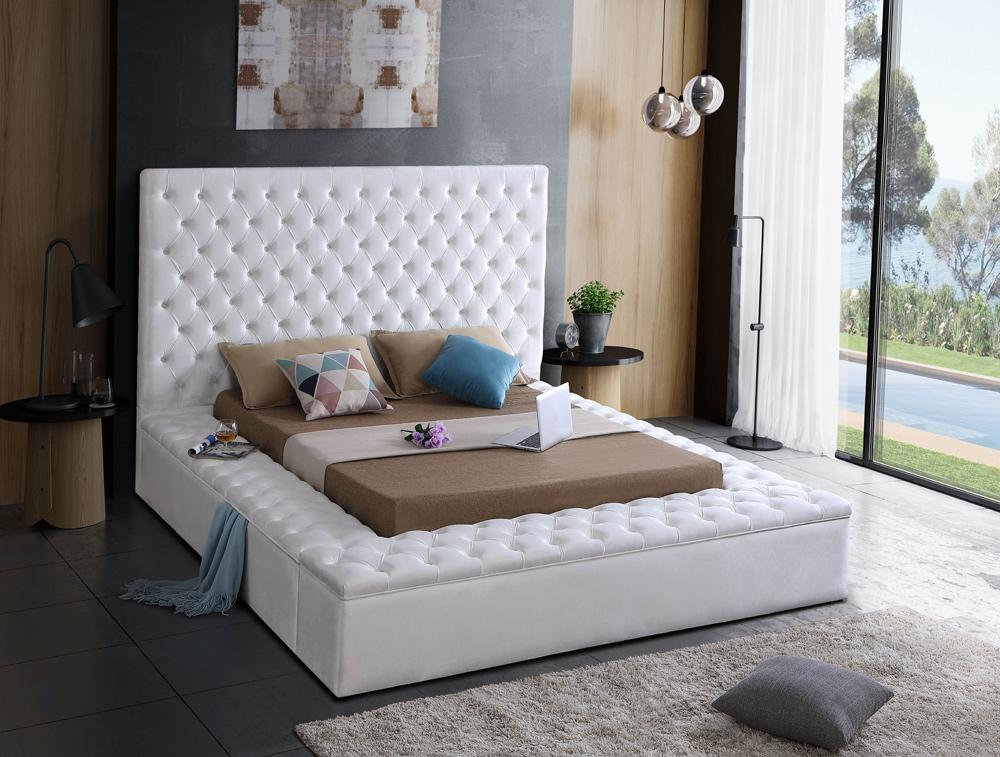Meridian Furniture - Bliss White Velvet Queen Bed - BlissWhite-Q veiw 3