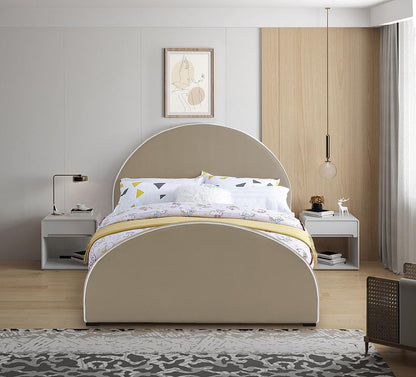 Meridian Furniture - Brody Beige Velvet Queen Bed - BrodyBeige-Q veiw 4
