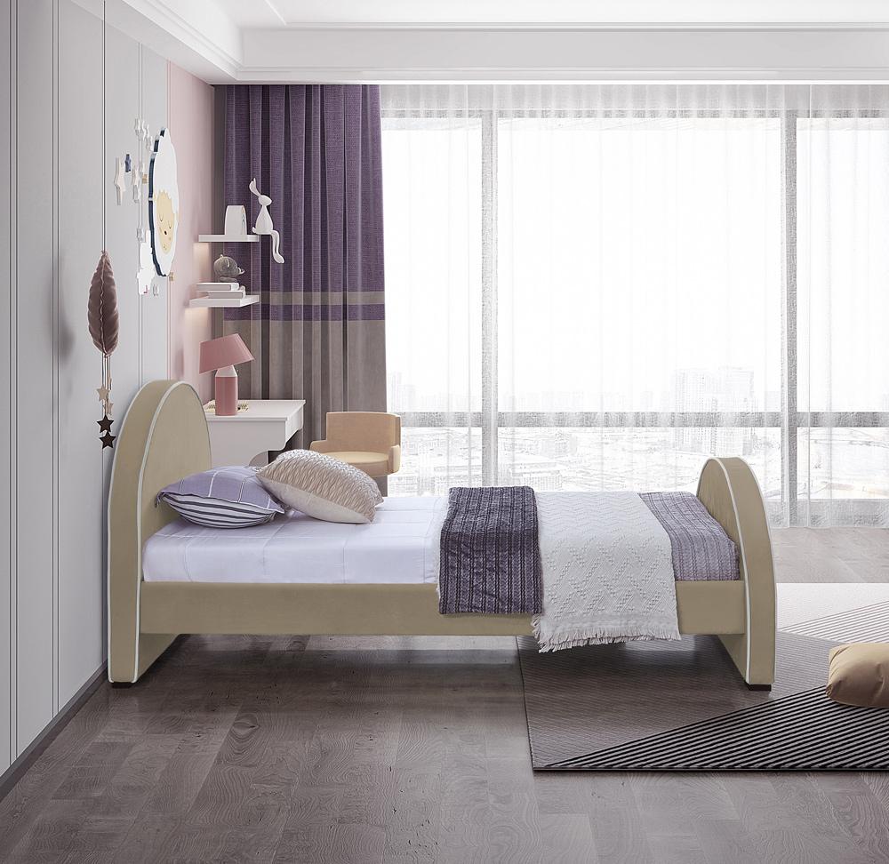 Meridian Furniture - Brody Beige Velvet Twin Bed - BrodyBeige-T veiw 5